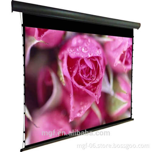 Most fashionable 150 inch ceiling tension projector screen with aluminum case and built-in remote for home movie
